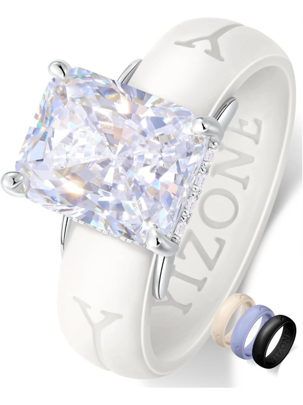 Interchangeable Silicone Ring Set with Cubic Zirconia - 4 Colors, Comfortable